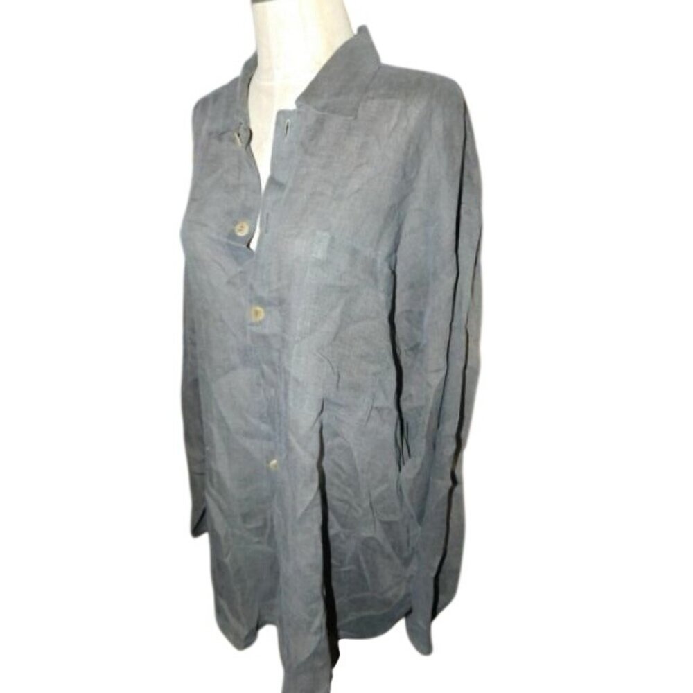 Flax by Jeanne Englehart Size L Large Oversized Button Linen Top - Picture 3 of 3